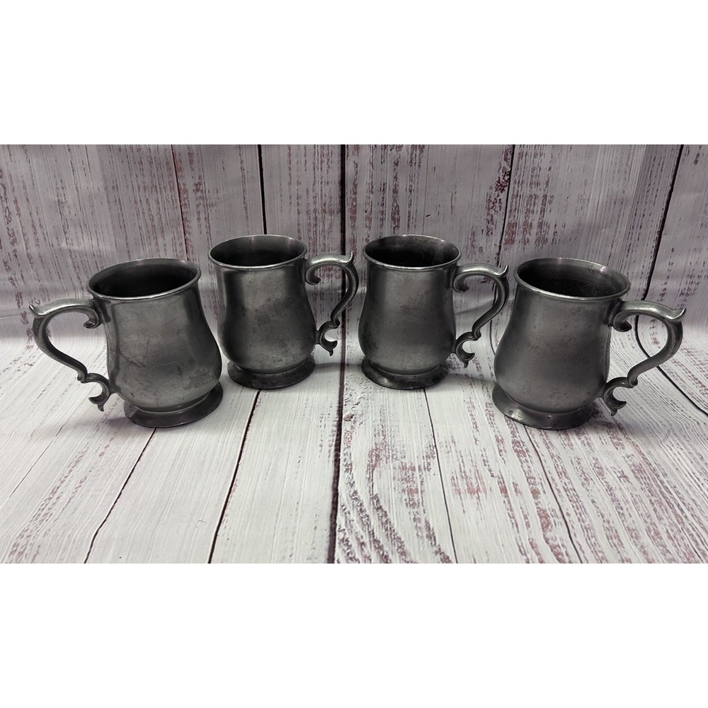 Set of 4 Vintage Pewter Beer Coffee Mugs Tankards Rustic Tavern Cups Ale Steins!